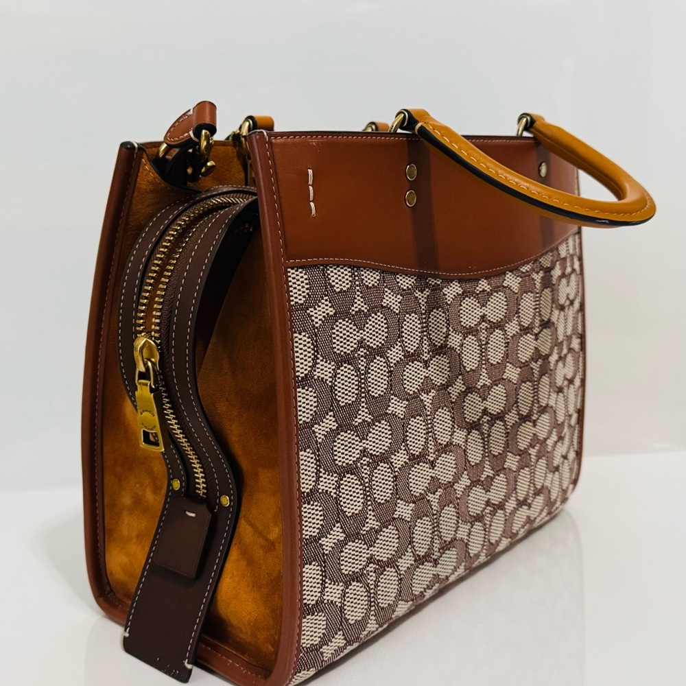 Coach Brown and Tan Signature Shoulder Bag